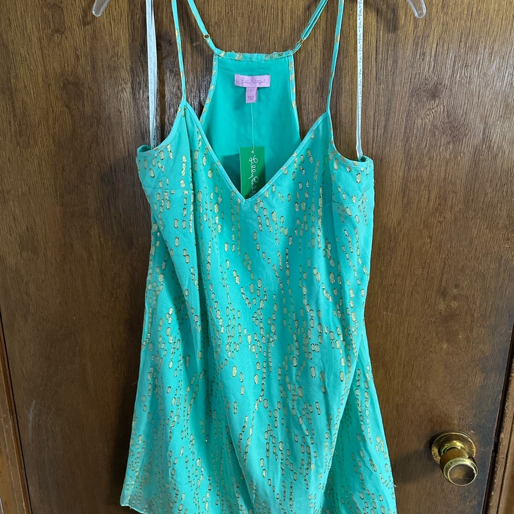 Lilly Pulitzer Green Slip Dress with Gold Foil Accents